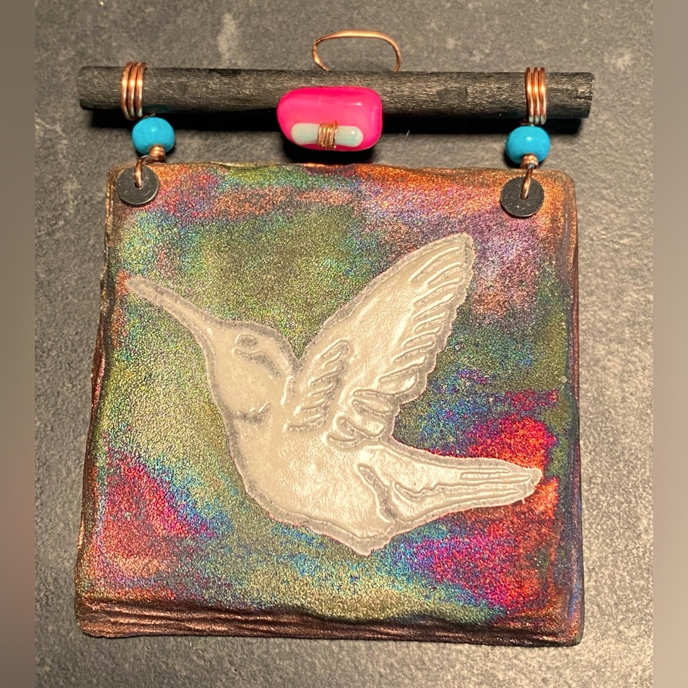 Raku Pottery Dreamcatcher Silhouette Hummingbird Tile